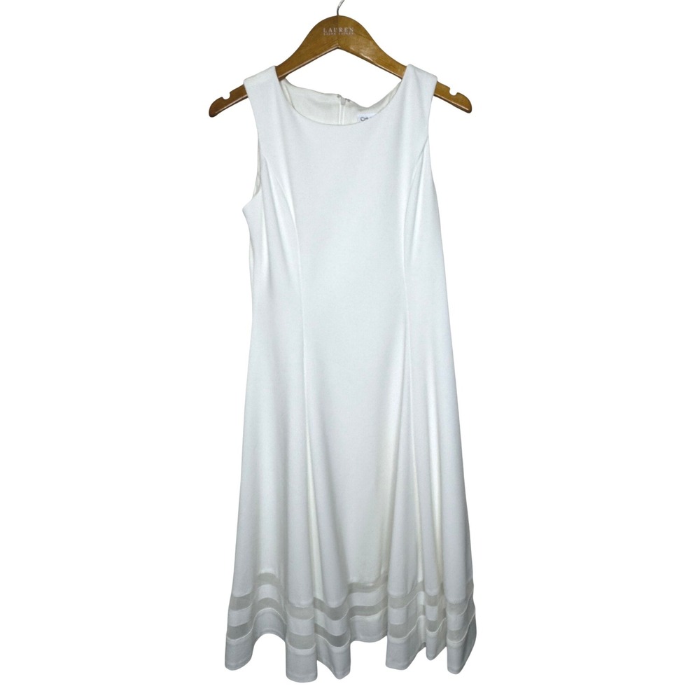 Calvin Klein Sleeveless Swing Dress Midi Size 8 White NEW